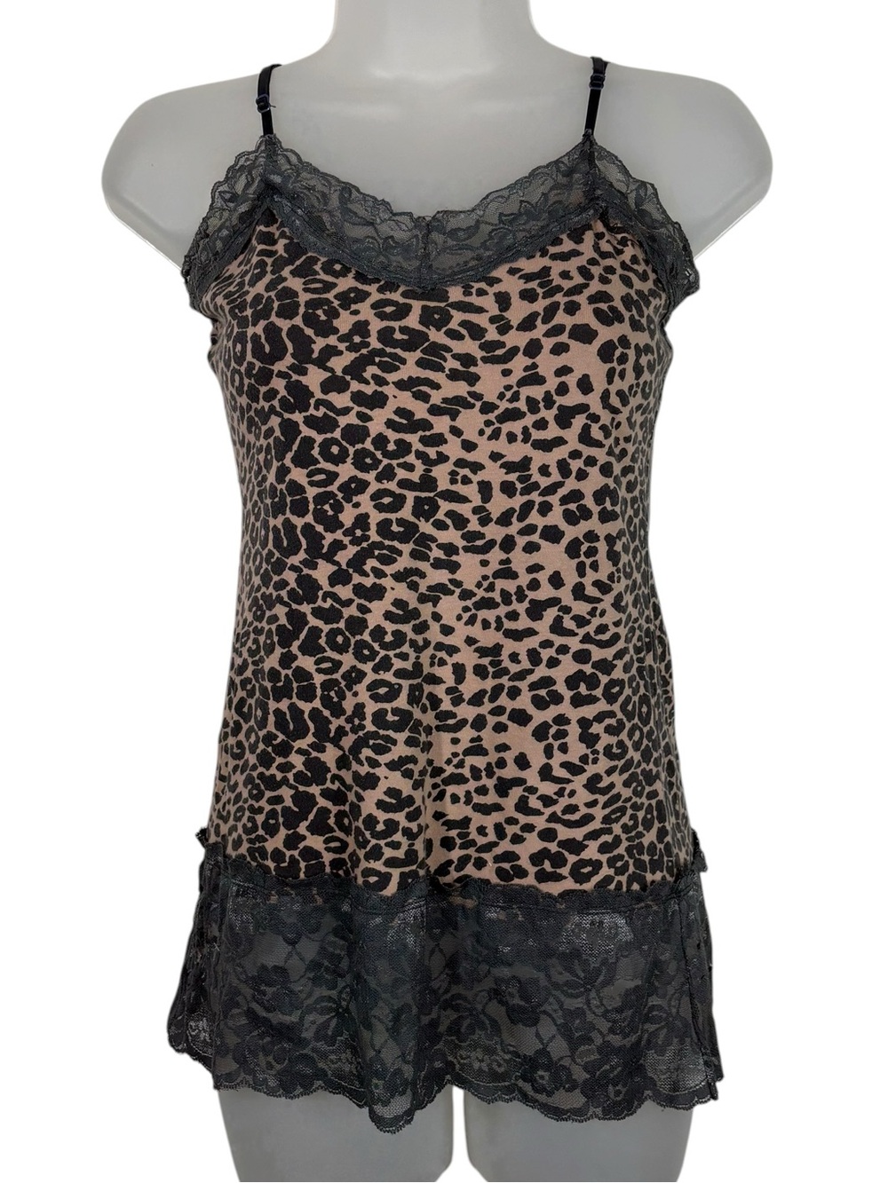 Vintage Y2K Rue21 Brown Leopard Print Lace Trim Long Length Camisole Tank Top XL
